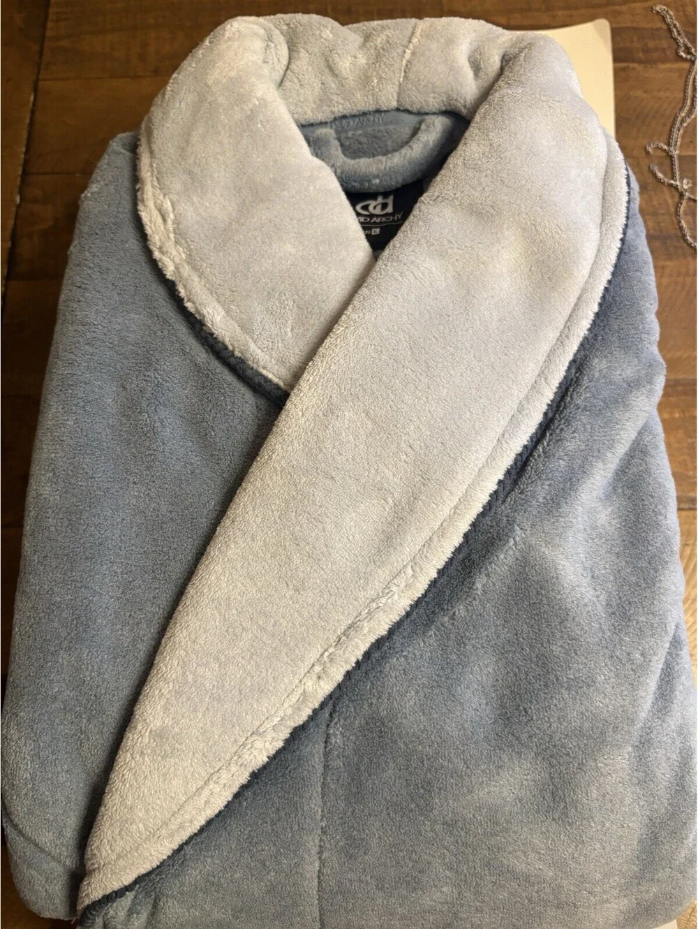 David Archy Men’s Robe Ultra Soft Plush Polyester Light Blue/Gray Size L
